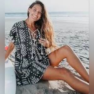 Sand Cloud Adobe Mudcloth Cover Up In Black/White, Os